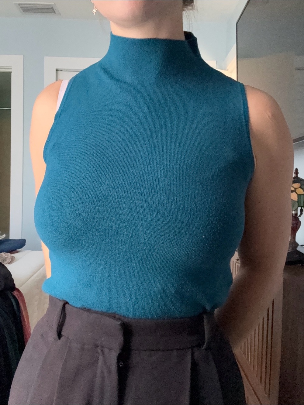 Tahari Teal Sleeveless Mock Neck Tank Top